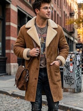 Knight Tailors Vintage Shearling Sheepskin Heavy Winter Jacket Camel Tan Size 44